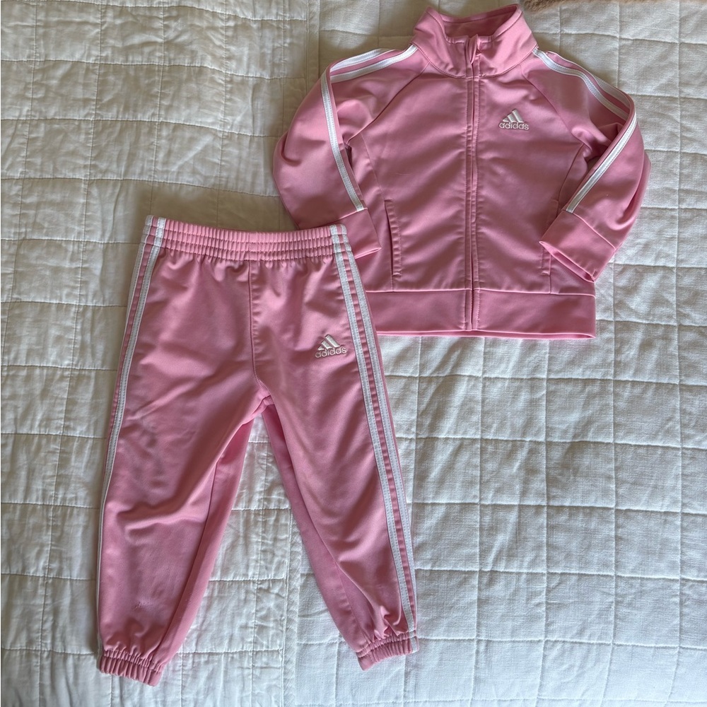 Adidas Pink and White Athletic Tracksuit